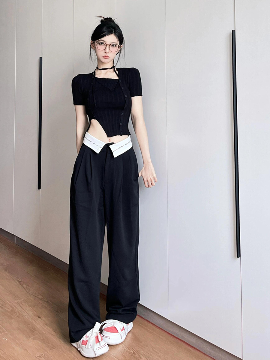 Tailored Trouser Wide - Black Casual Tailored Pants Women's Summer