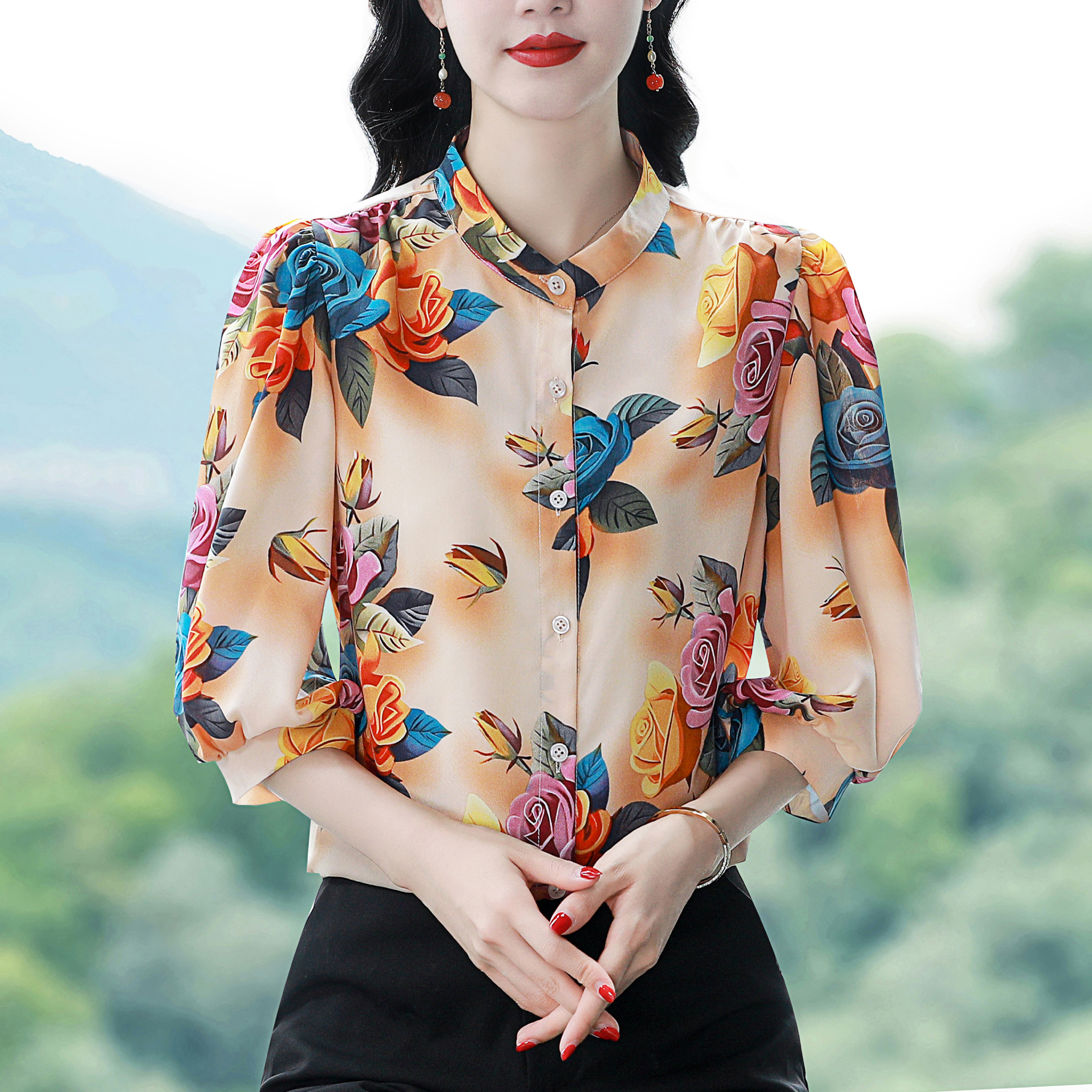 Elegant Fashion Chiffon shirt  - Silk Blouse Button reseña y precio