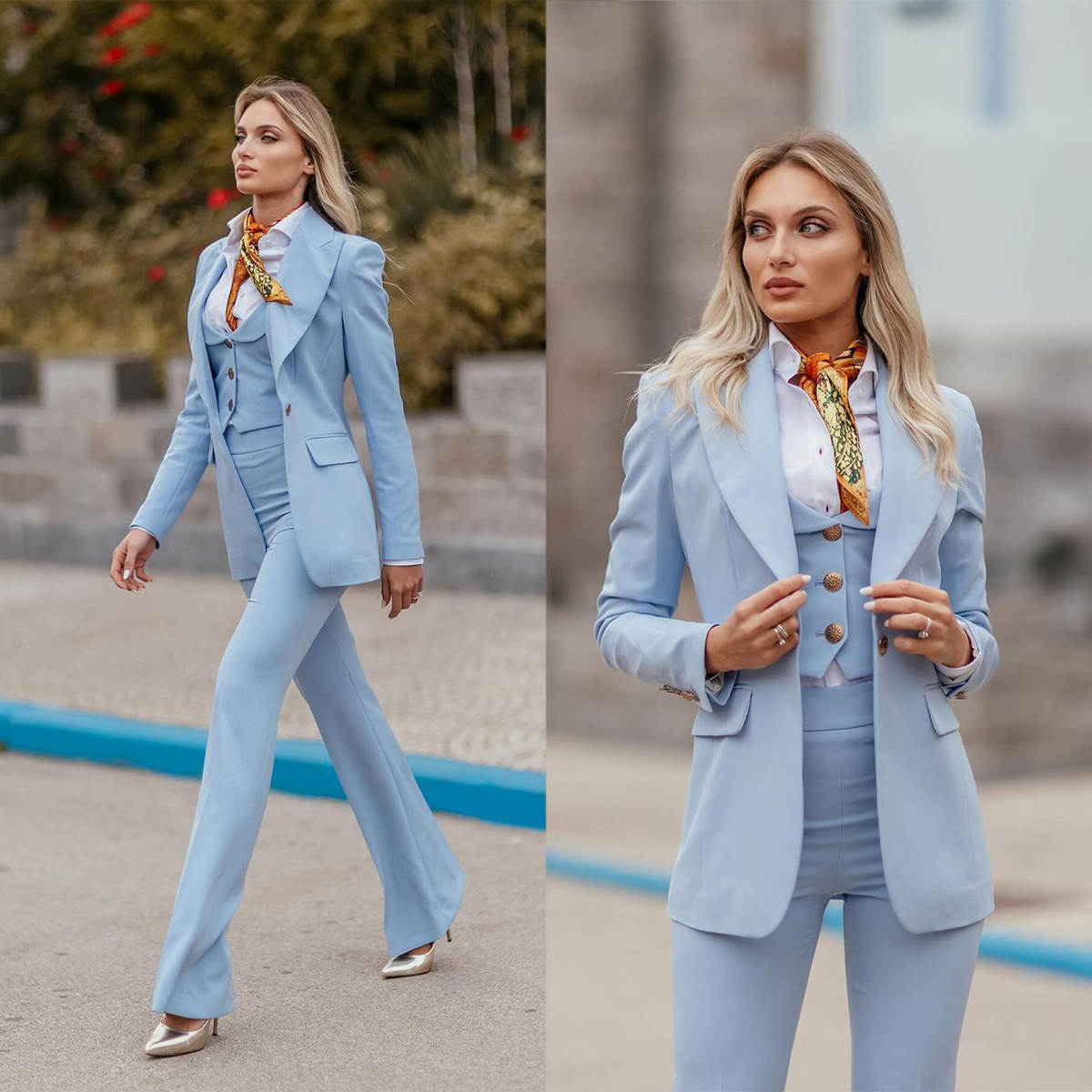 Women Formal Suits Sky Blue Pe - Women Formal Wear With Tie reseña y precio
