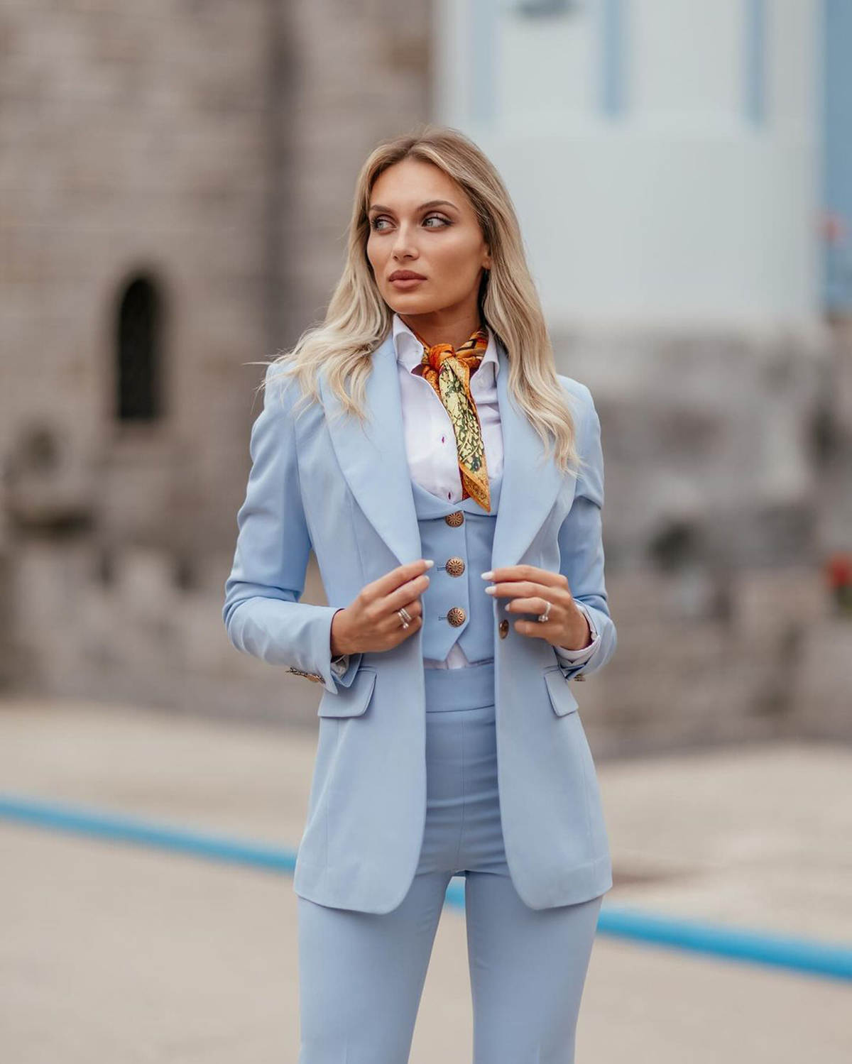 Women Formal Suits Sky Blue Pe - Women Formal Wear With Tie reseña y precio