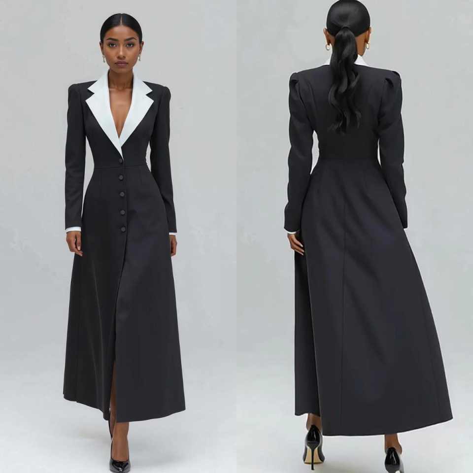 A Line Women Long Blazer Jacke - Women Formal Wear With Tie reseña y precio