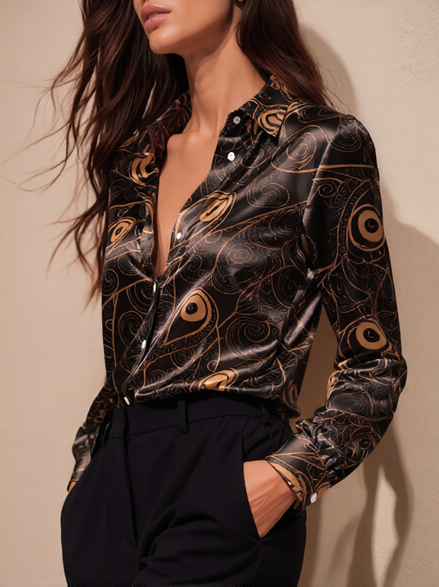 Large Color Dot Women Satin Sh - Silk Blouse Button reseña y precio