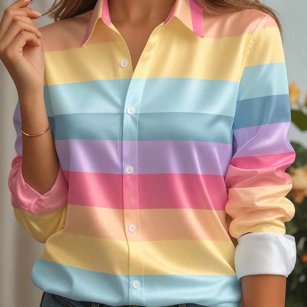 Women Satin Lapel Collar Shirt - Silk Blouse Button reseña y precio