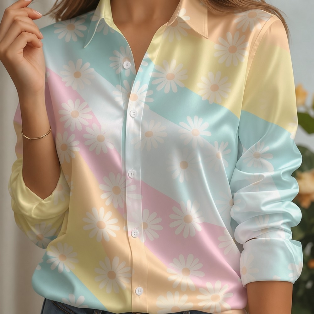 Women Satin Lapel Collar Shirt - Silk Blouse Button reseña y precio