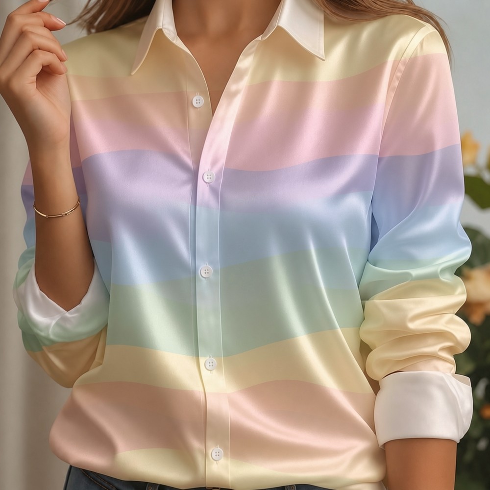 Women Satin Lapel Collar Shirt - Silk Blouse Button reseña y precio