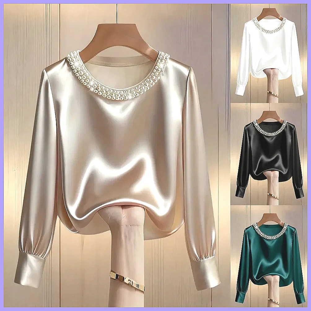 Elegant Beaded Satin Blouse fo - Silk Blouse Button reseña y precio