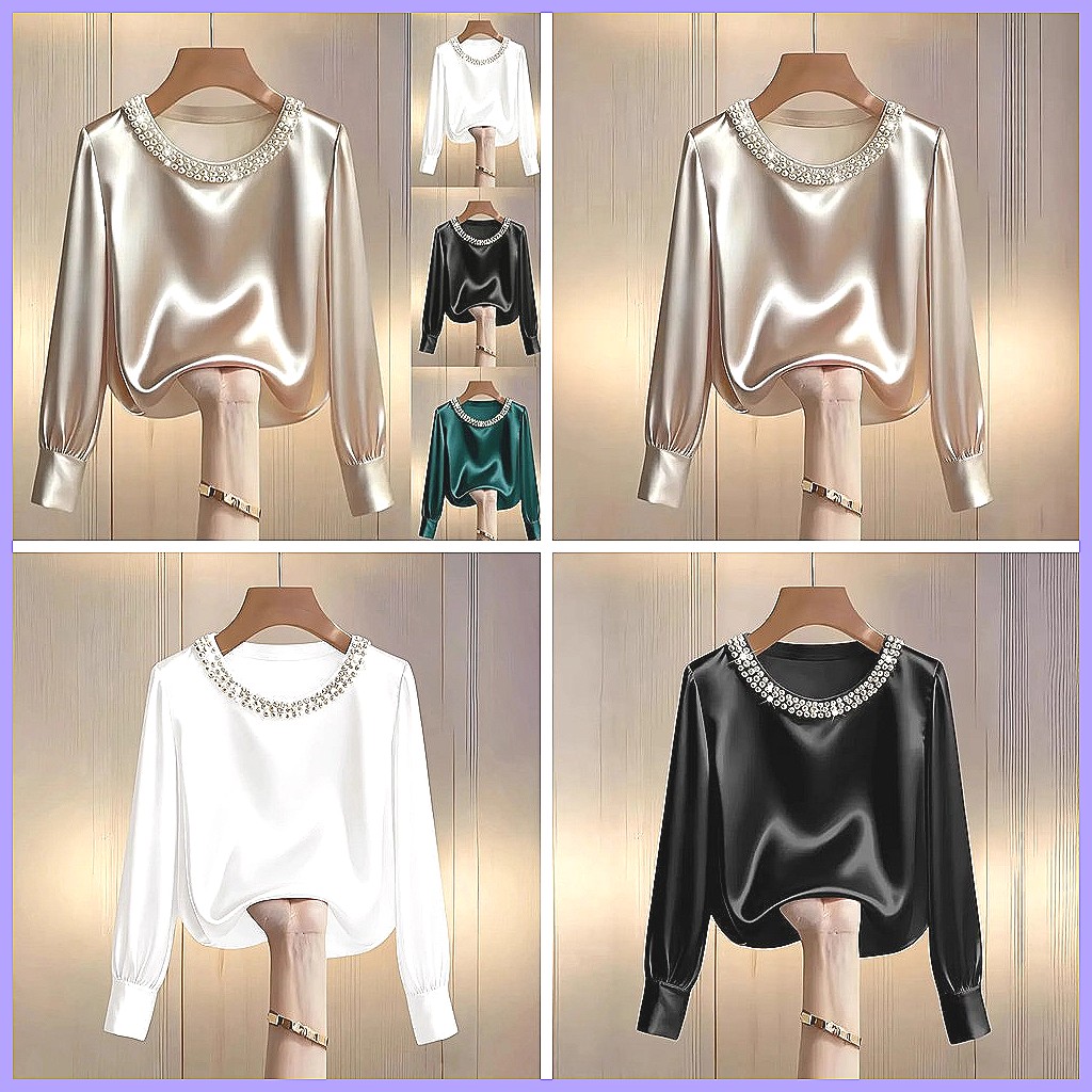 Elegant Beaded Satin Blouse fo - Silk Blouse Button reseña y precio