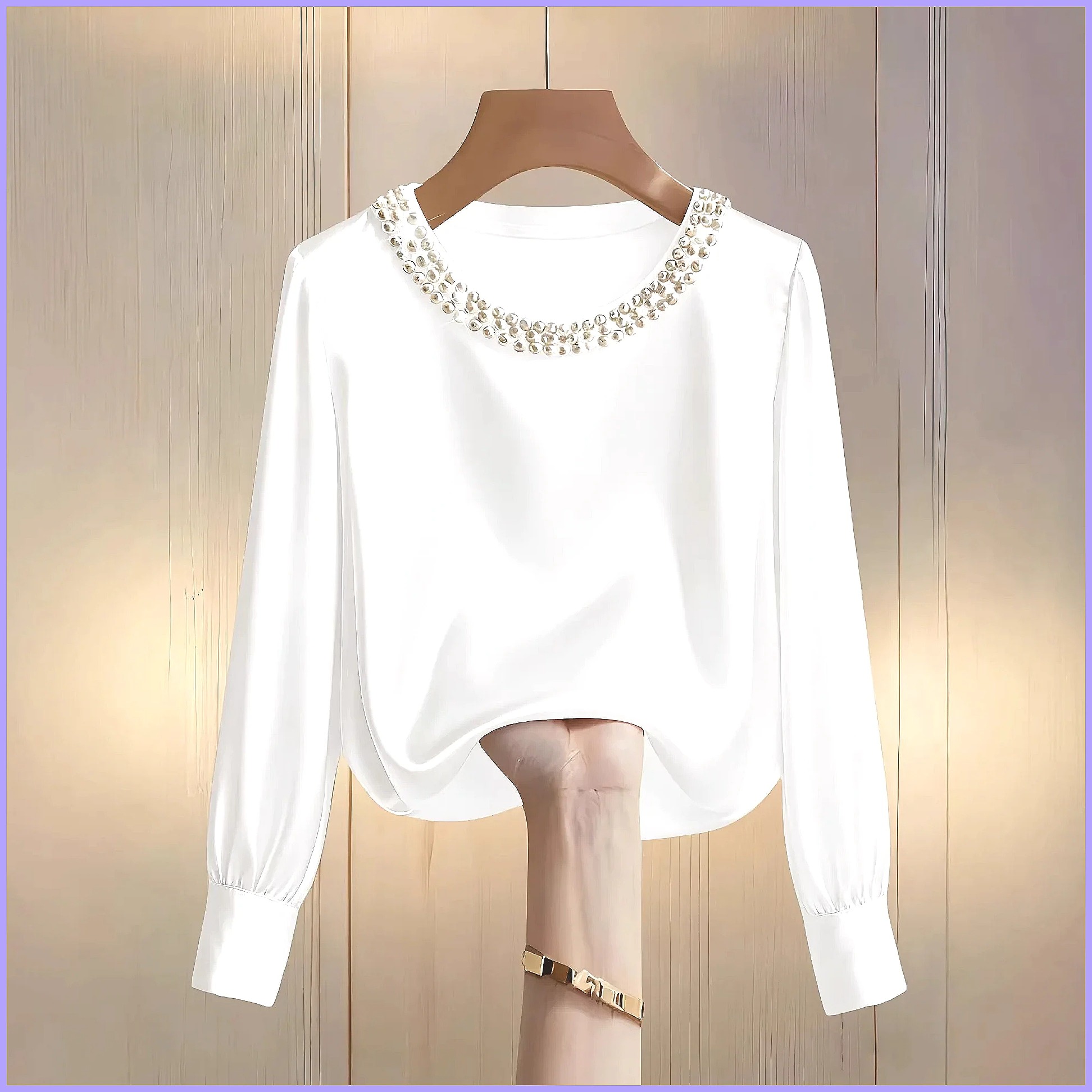 Elegant Beaded Satin Blouse fo - Silk Blouse Button reseña y precio