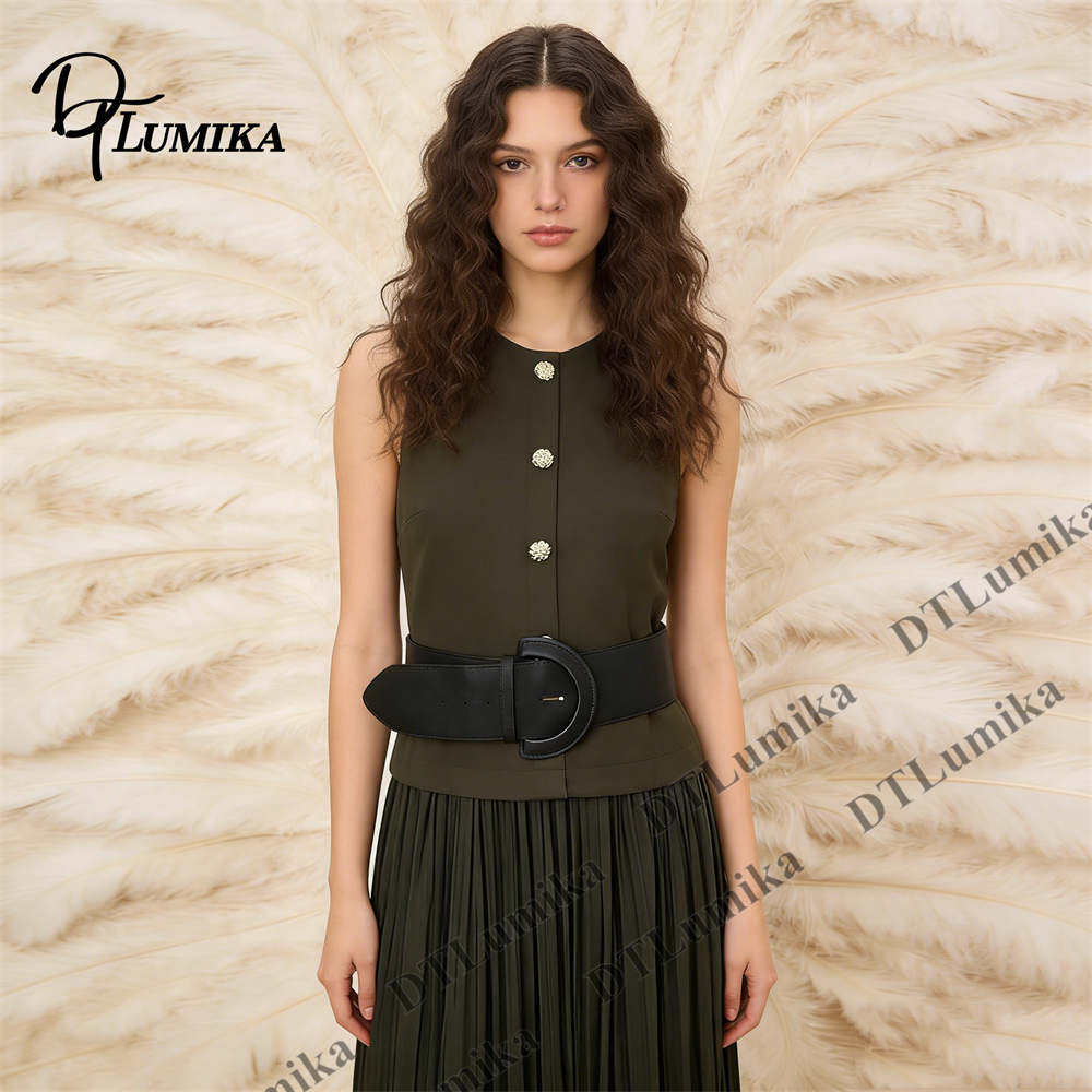 Women’s Olive Green Sleeveless - Women Formal Wear Belt reseña y precio