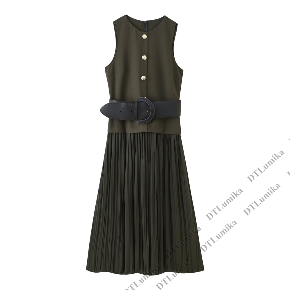Women’s Olive Green Sleeveless - Women Formal Wear Belt reseña y precio