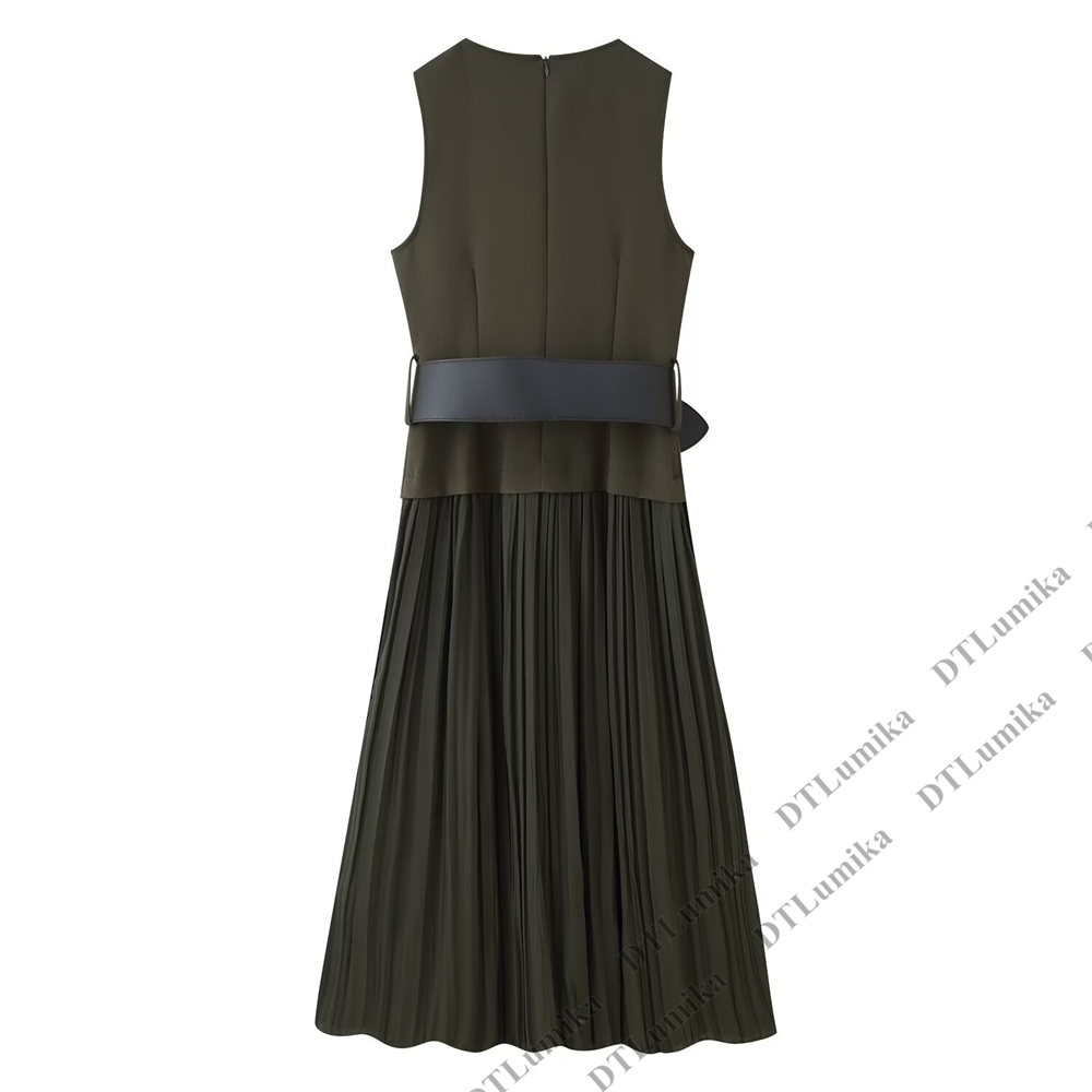 Women’s Olive Green Sleeveless - Women Formal Wear Belt reseña y precio