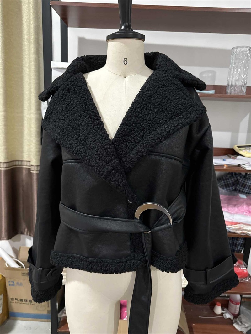 PU Leather Fur Black Women Jac - Women Formal Wear Belt reseña y precio