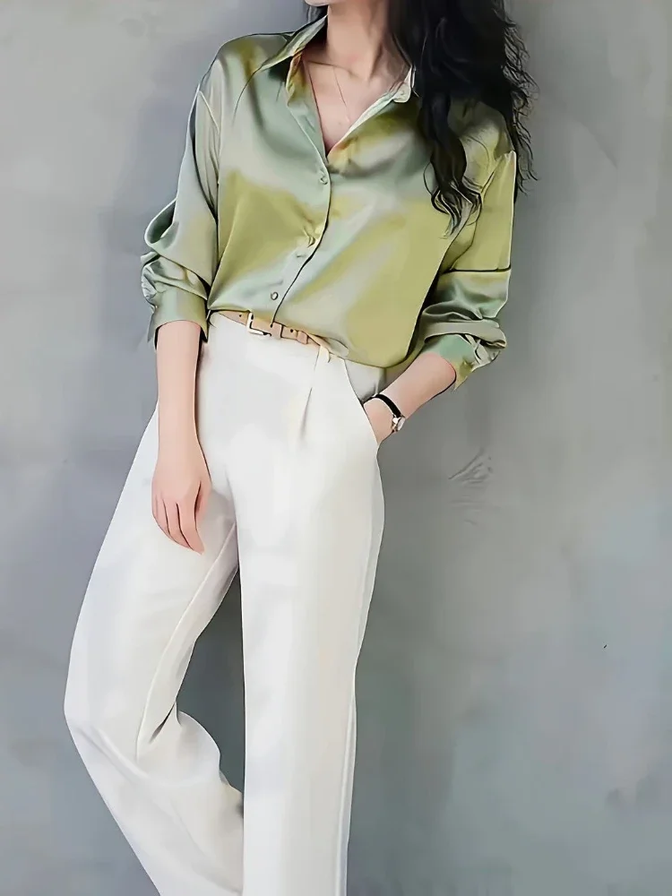 Plus Size Shirts 2025 Loose Ca - Silk Blouse Button reseña y precio