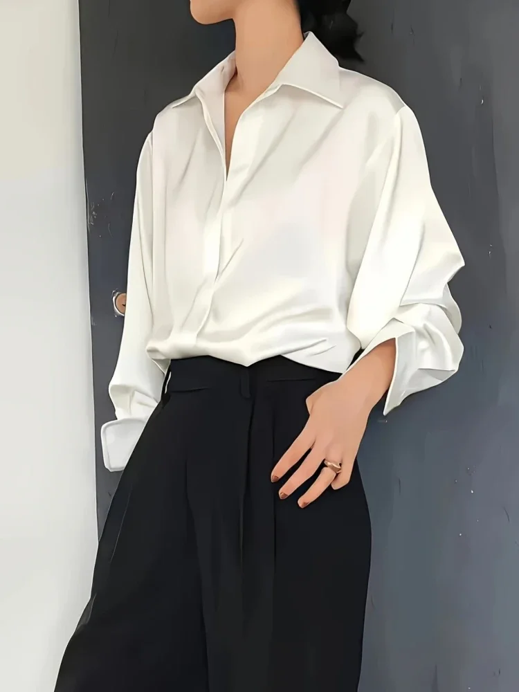 Plus Size Shirts 2025 Loose Ca - Silk Blouse Button reseña y precio