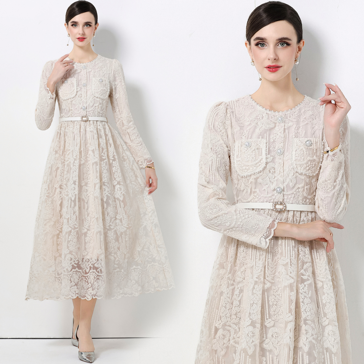 Elegant High Waist Long Sleeve - Women Formal Wear Belt reseña y precio