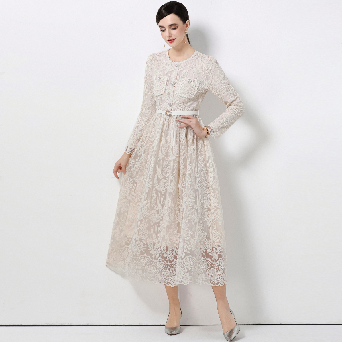 Elegant High Waist Long Sleeve - Women Formal Wear Belt reseña y precio