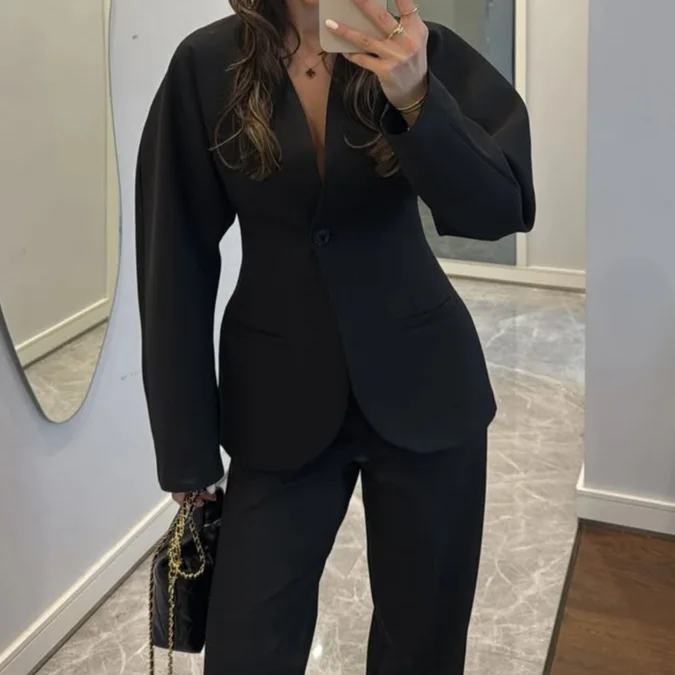 2025 New Women Black V Neck Wa - Women Formal Wear With Tie reseña y precio