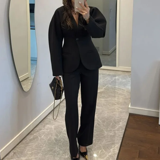 2025 New Women Black V Neck Wa - Women Formal Wear With Tie reseña y precio