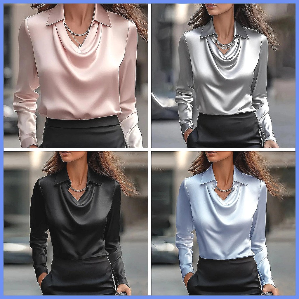 Vintage Satin Blouse Women Lon - Silk Blouse Button reseña y precio