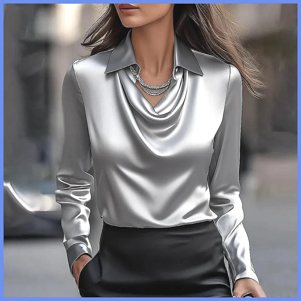 Vintage Satin Blouse Women Lon - Silk Blouse Button reseña y precio