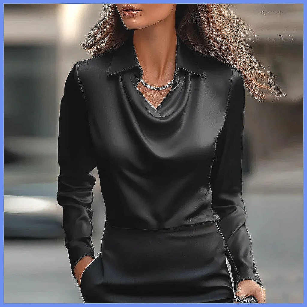 Vintage Satin Blouse Women Lon - Silk Blouse Button reseña y precio