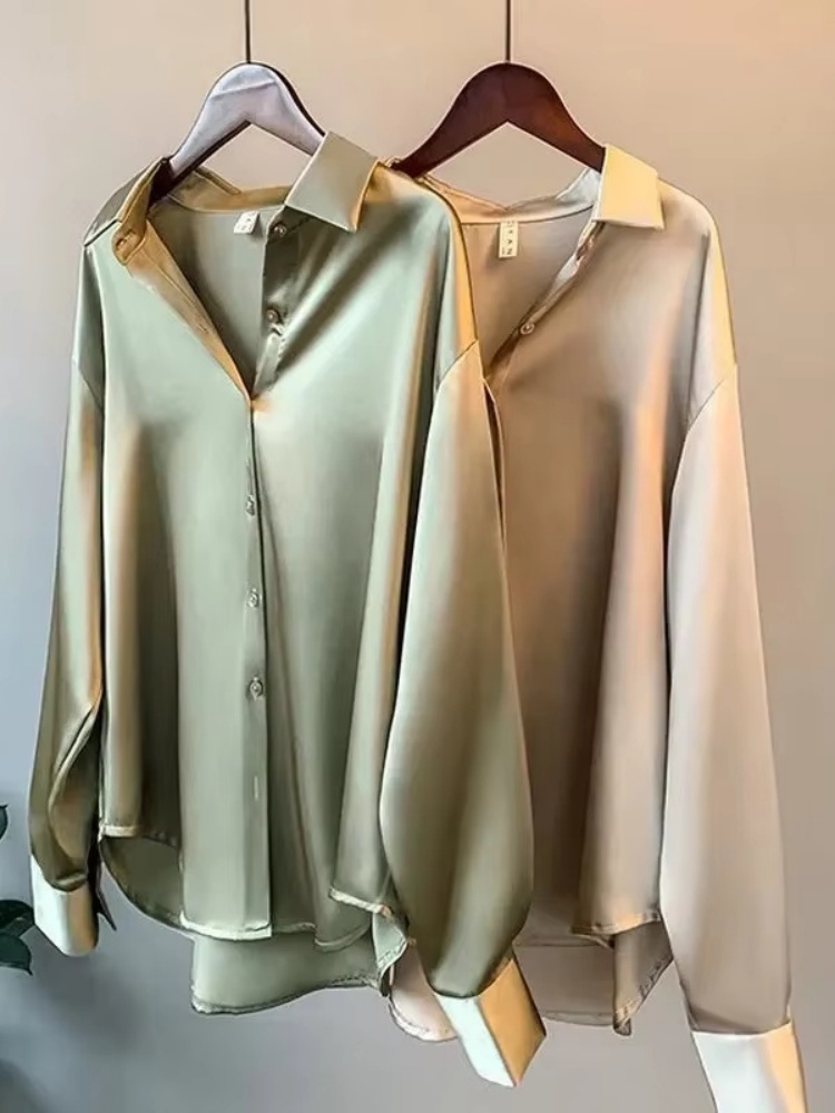 2026 Elegant Satin Loose Women - Silk Blouse Button reseña y precio