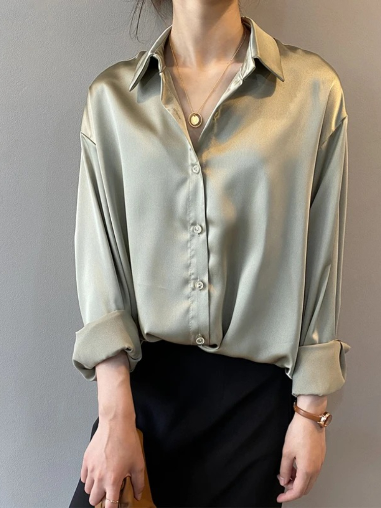 2026 Elegant Satin Loose Women - Silk Blouse Button reseña y precio