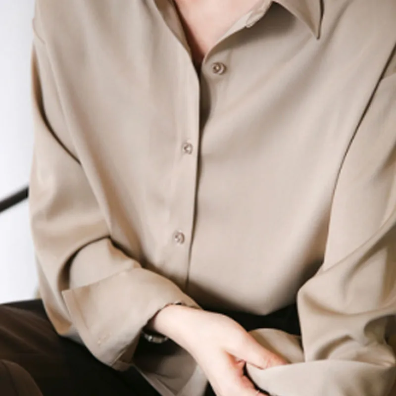 2026 Elegant Satin Loose Women - Silk Blouse Button reseña y precio