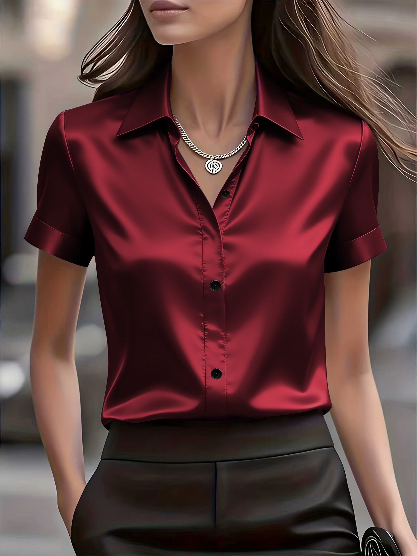 Elegant Slim Fit Silk Blend Co - Silk Blouse Button reseña y precio