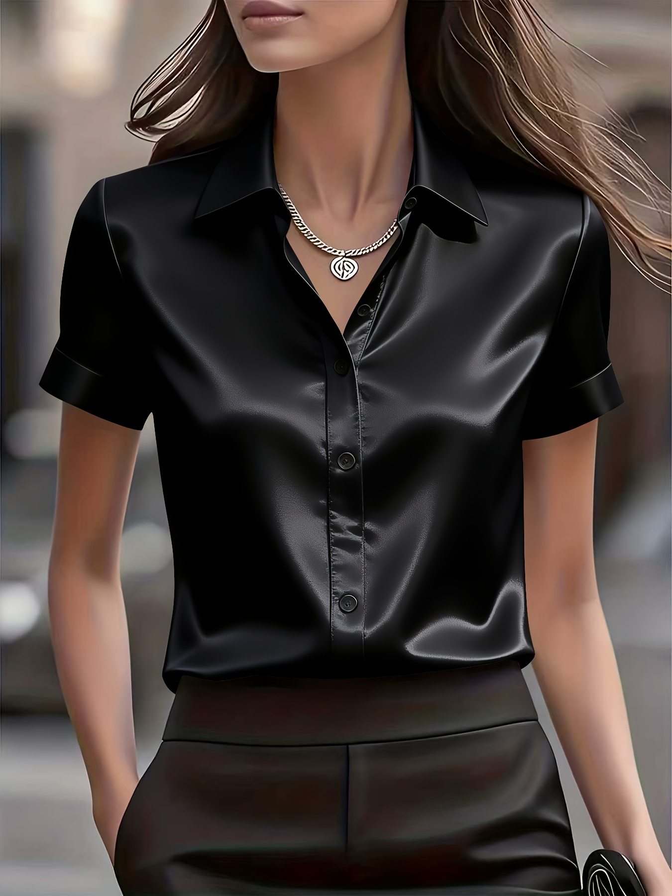 Elegant Slim Fit Silk Blend Co - Silk Blouse Button reseña y precio