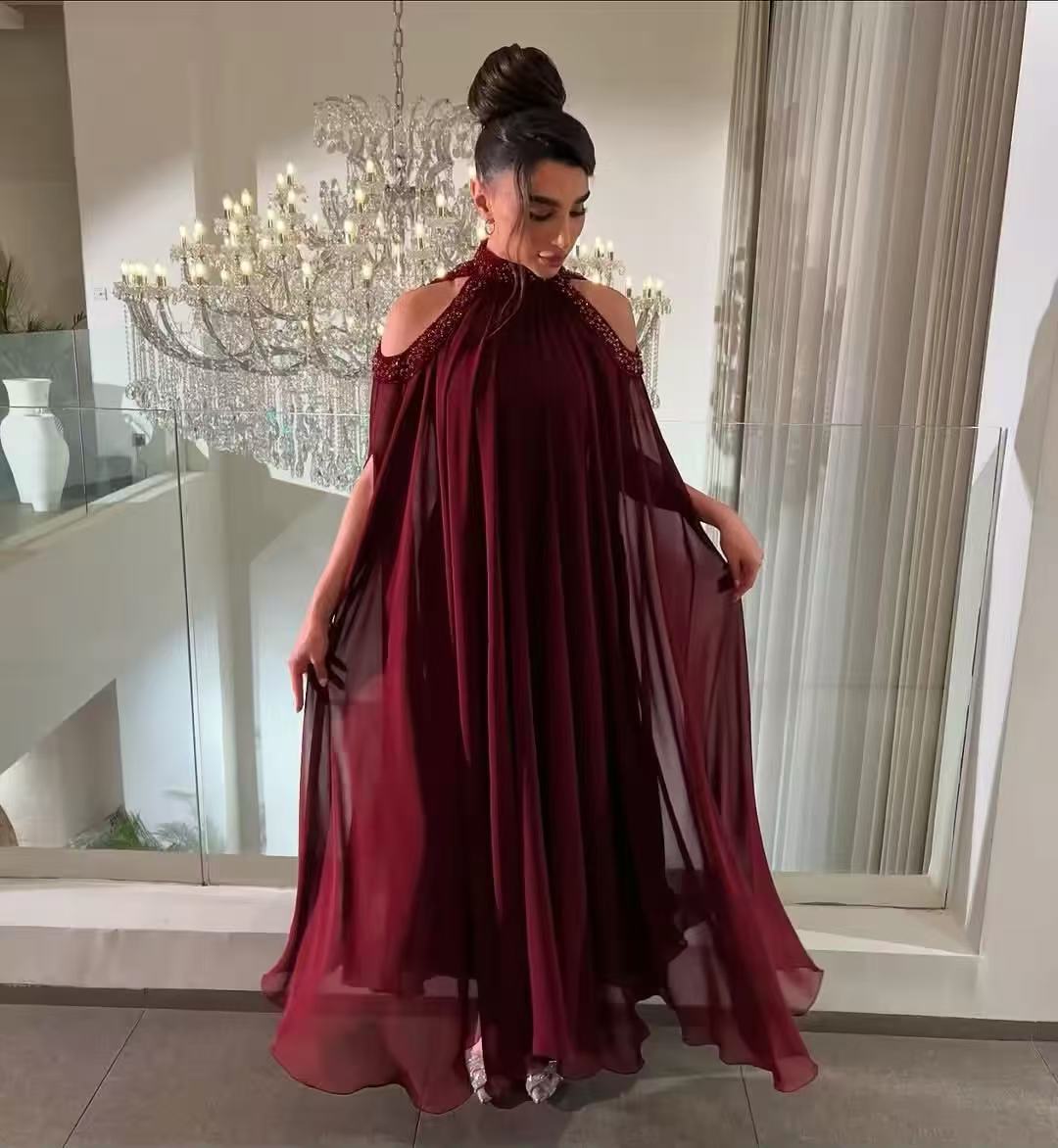 Customized Saudi Burgundy Prom - Women Formal Wear With Tie reseña y precio
