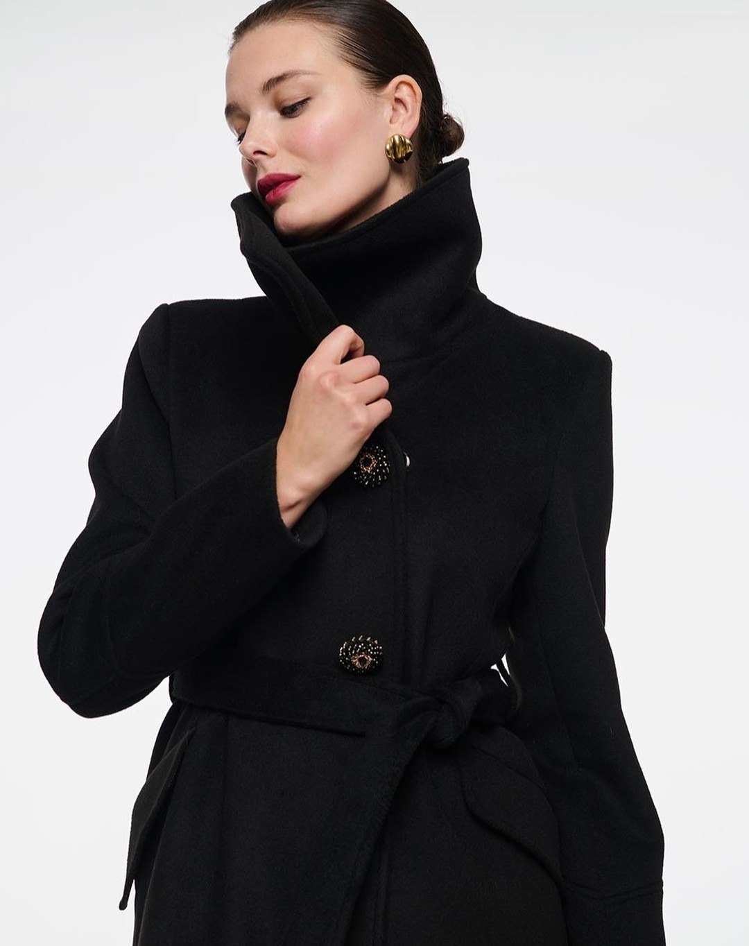 Vintage Black Stand Collar Wom - Women Formal Wear Belt reseña y precio