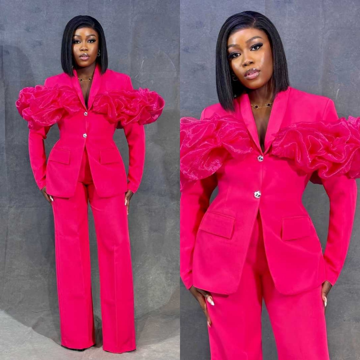 Customized Hot Pink Women Pant - Women Formal Wear With Tie reseña y precio