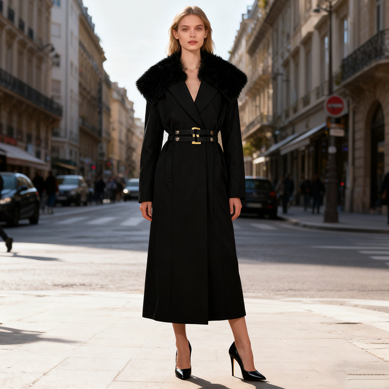 Fur Women Coat Windbreaker Bel - Women Formal Wear Belt reseña y precio